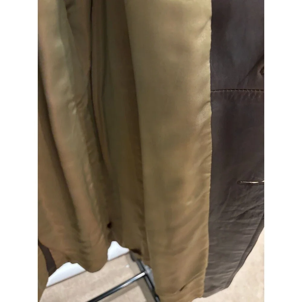 Vintage Spanish Soft Glove Leather Trench Coat Rich Brown Lined Belted Buttons - Picture 7 of 11
